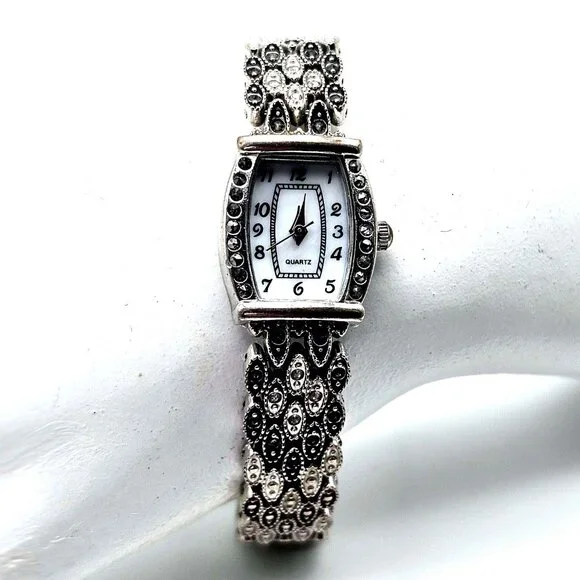 Vintage M.Z. Berger WS01 Women’s Quartz Watch Silver Marcasite Look Bracelet - Picture 7 of 10